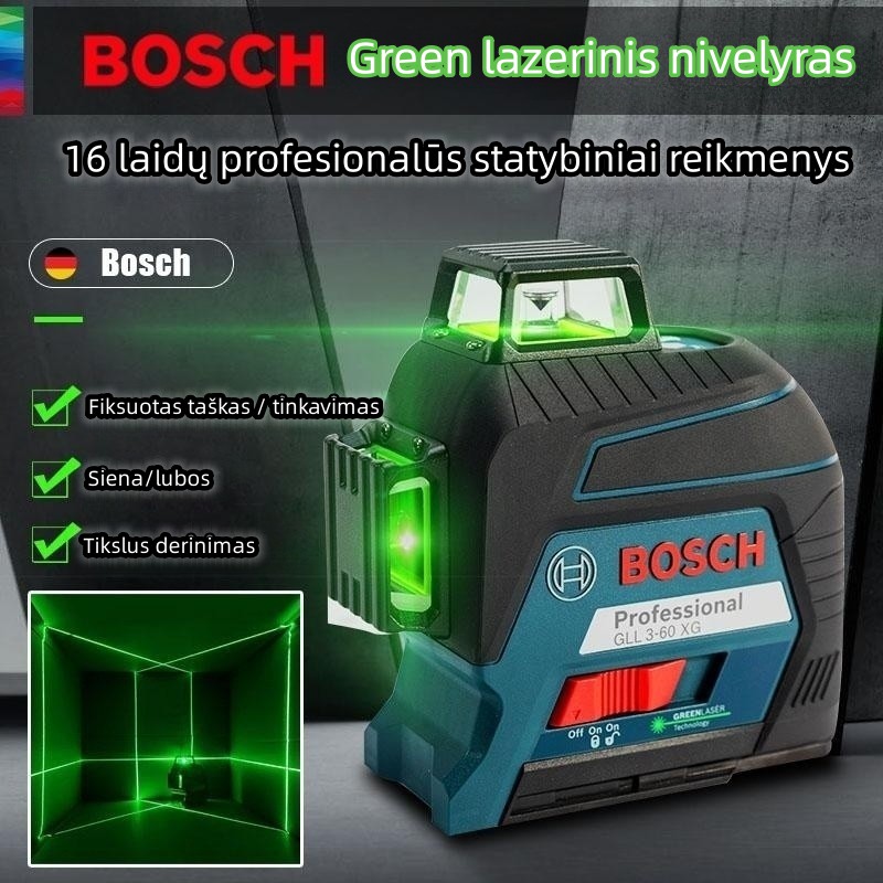 [BOSCH] مستوى ليزر مكون من 16 خطًا يمكن رؤيته على بعد 60 مترًا في الهواء الطلق، 360 درجة حول المنزل بأكمله، أربعة أوضاع للاختيار، اطلب الآن واستمتع بخصم 50%، الدفع عند الاستلام والشحن المجاني