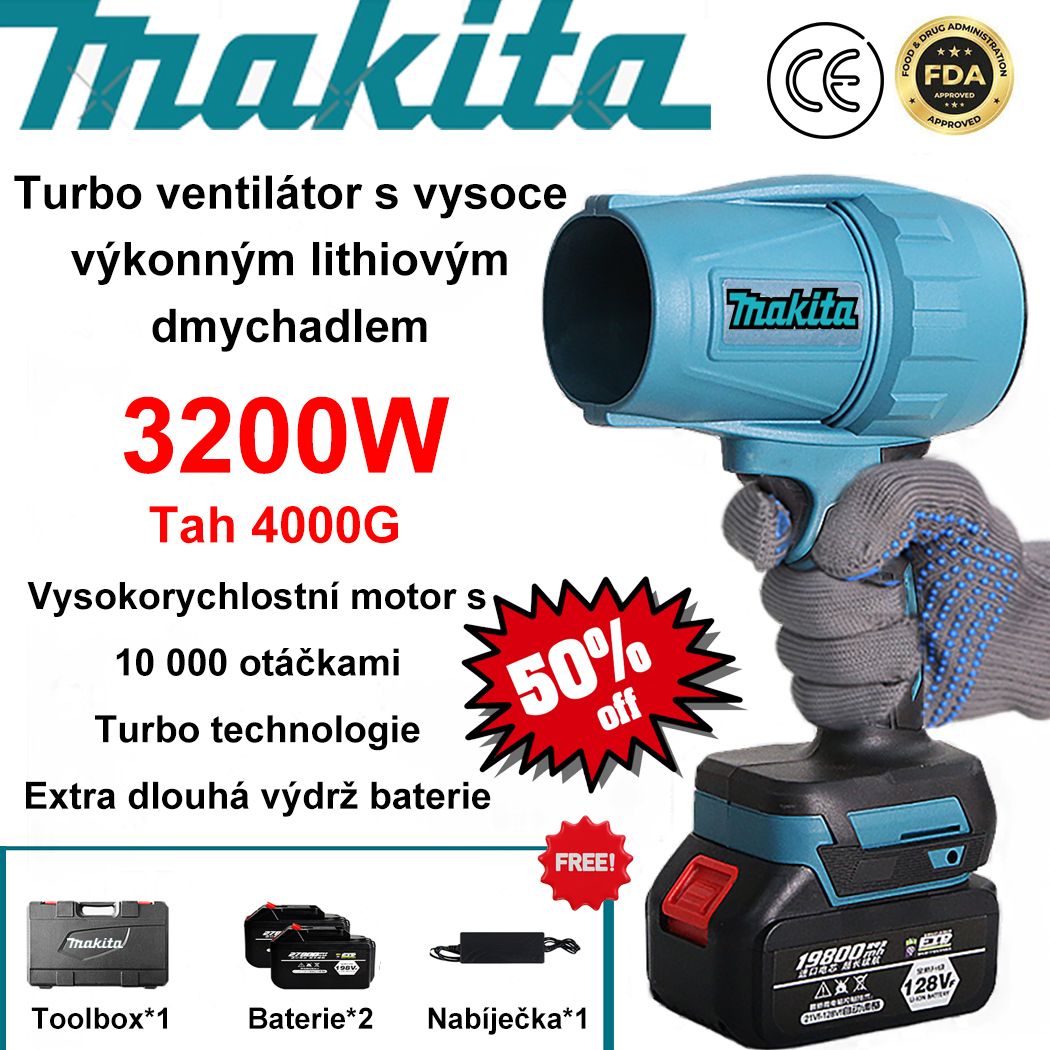 Bezkomutátorový lithiový turbodmychadlo Makita 3200W